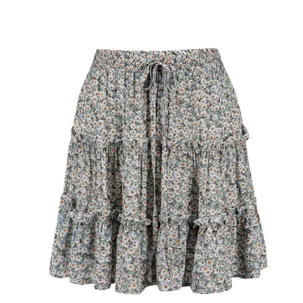 Womens Mini Skirt Floral Ditsy Tier Layered A-Lined Beachy Boho Fairy Size S